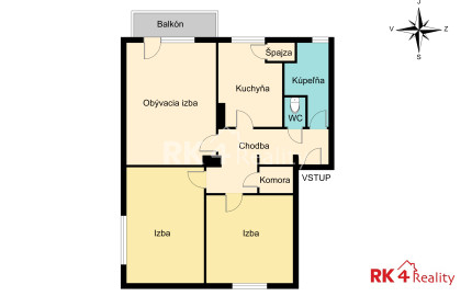 RK4 - REZERVOVANÉ - priestranný 3 izbový byt