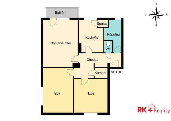 RK4 - REZERVOVANÉ - priestranný 3 izbový byt
