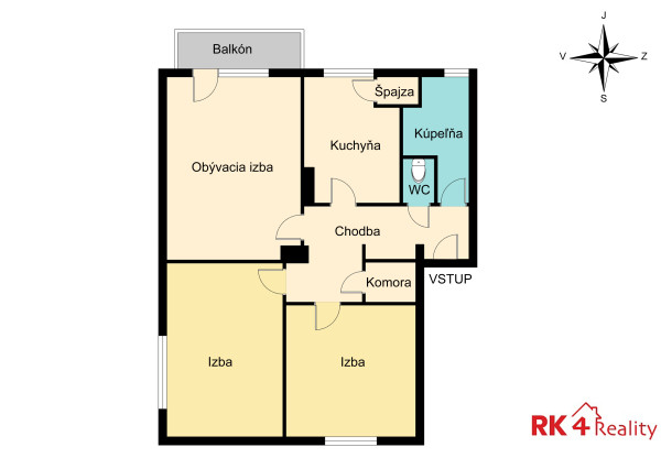 RK4 - REZERVOVANÉ - priestranný 3 izbový byt